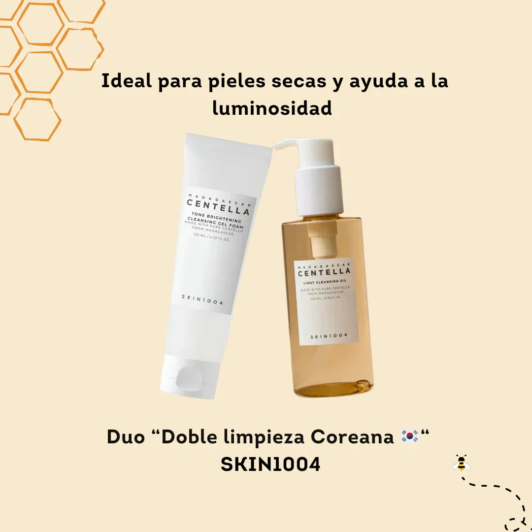 Dúo de limpieza facial coreana SKIN1004 con gel y aceite Centella para piel seca y luminosidad