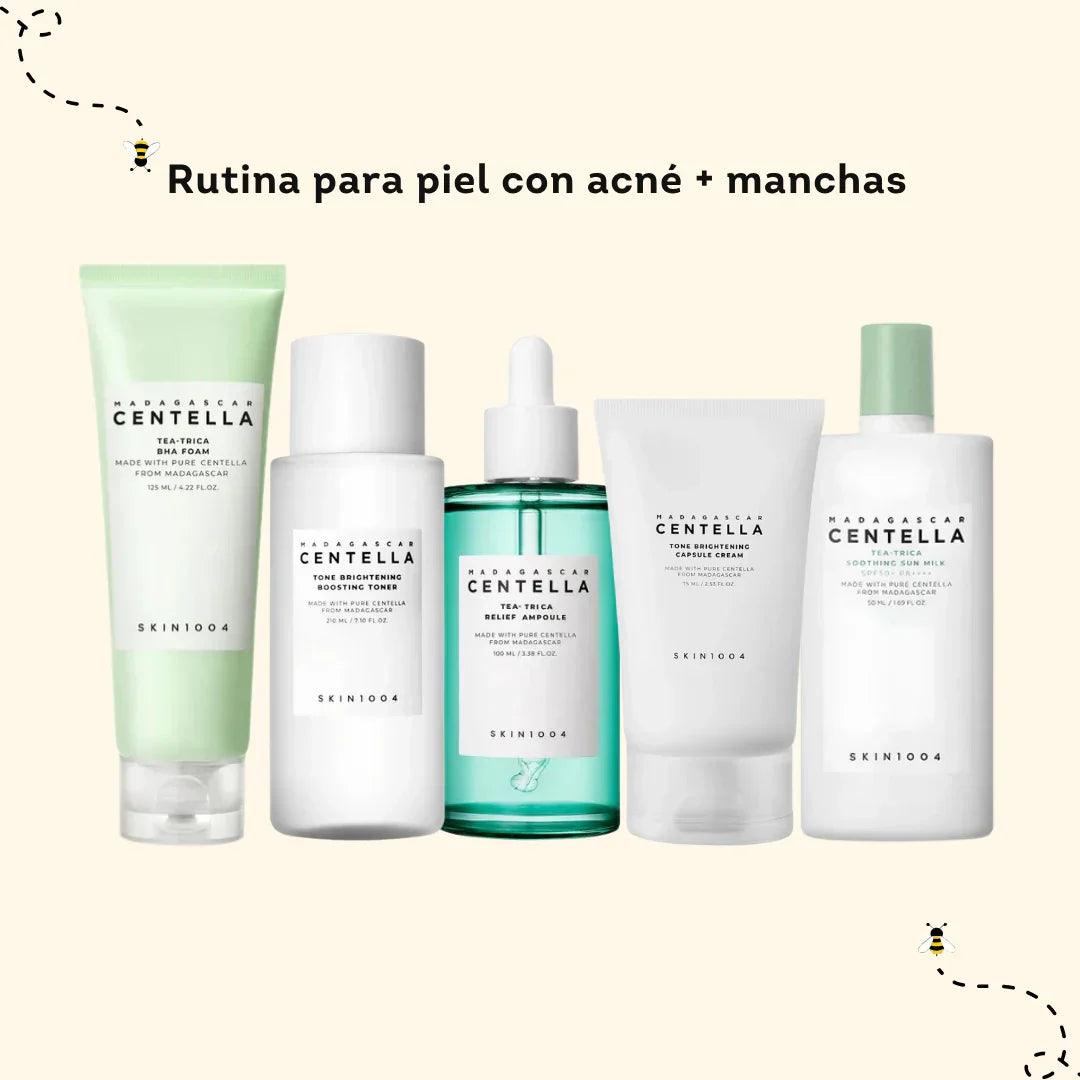 Rutina facial para piel con acné y manchas con productos Skin1004 Madagascar Centella Tea-Trica