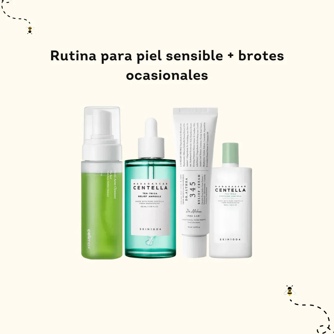 Rutina para piel sensible + brotes ocasionales