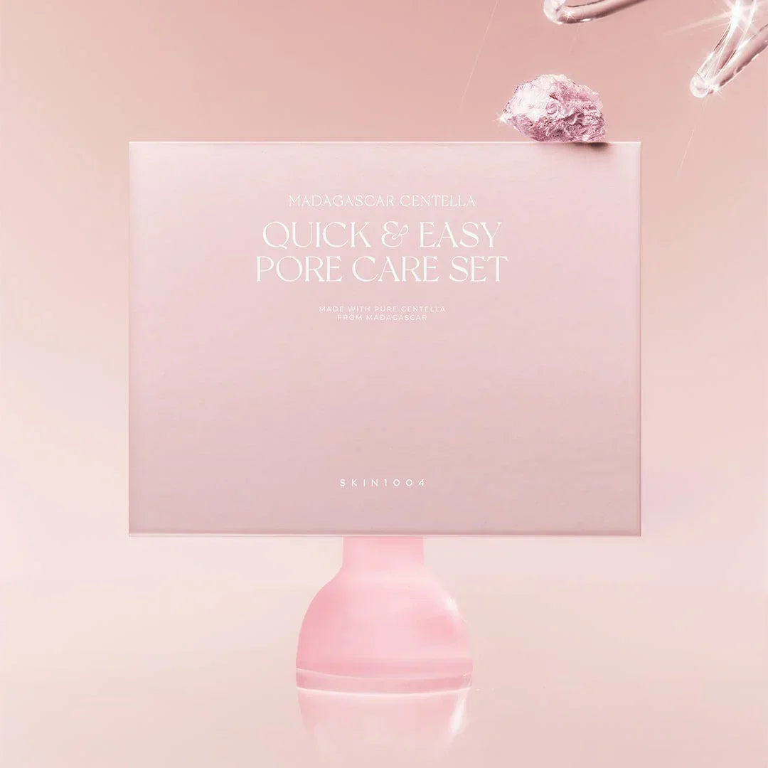 Set de cuidado rápido y fácil para poros Skin1004 Madagascar Centella en caja rosa