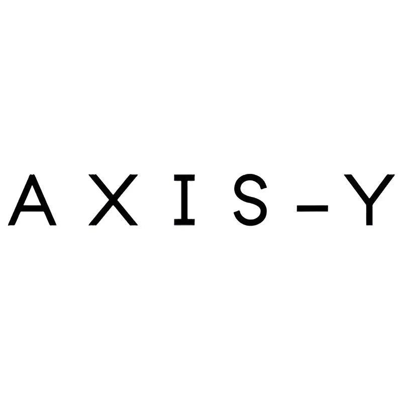 Logotipo en texto negro AXIS-Y sobre fondo blanco minimalista