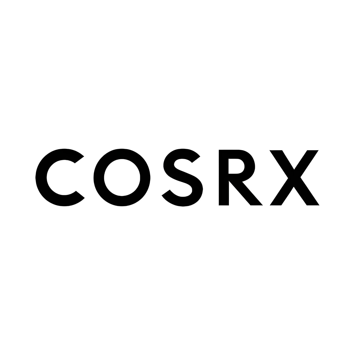 Logotipo negro de la marca coreana de cuidado de la piel COSRX sobre fondo blanco