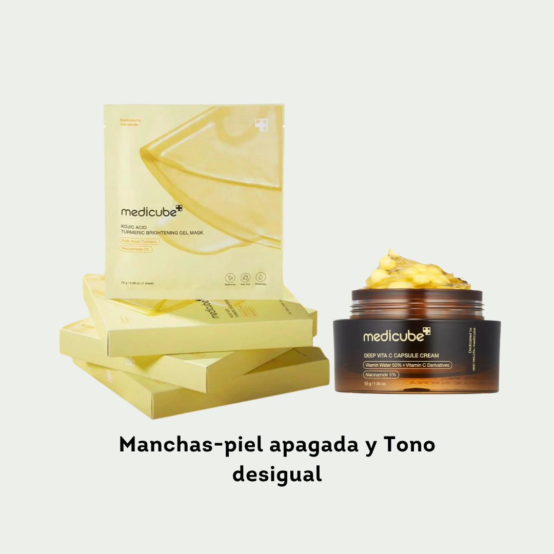 Dúo Medicube Manchas, Piel Apagada y Tono Desigual: Deep Vita C Capsule Cream + Kojic Acid Turmeric Jelly Gel Mask