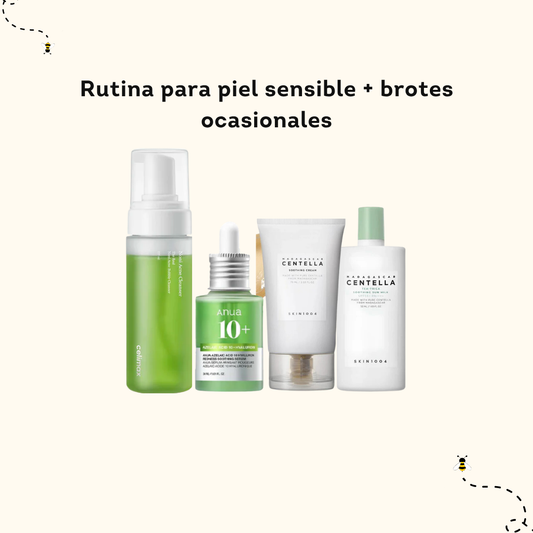 Rutina para piel sensible + brotes ocasionales