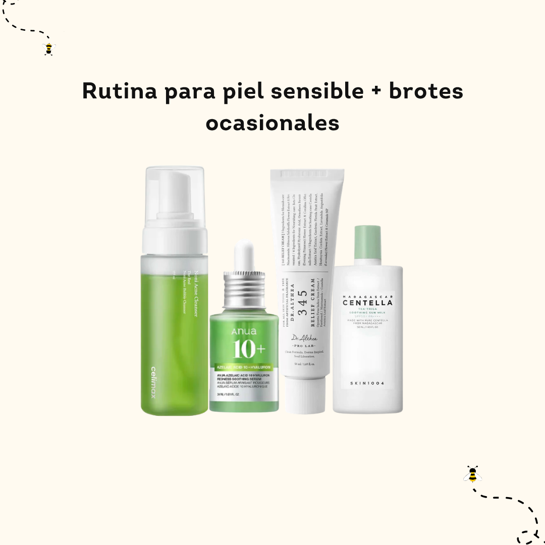 Rutina para piel sensible + brotes ocasionales